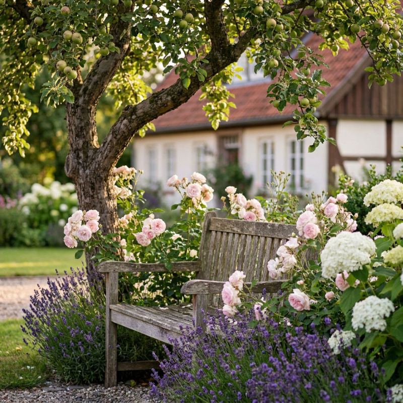 privatgarten gartengestaltung holzbank