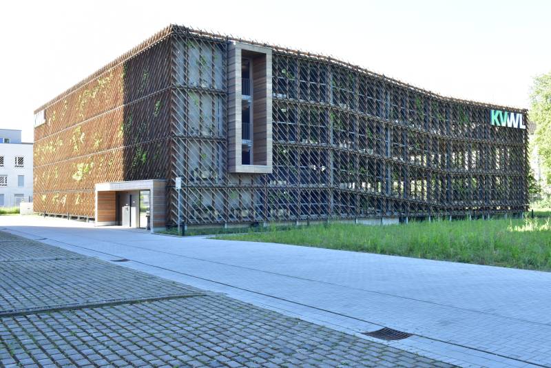 Außenansicht einer trog-gebundenen Fassadenbegrünung vom Experten Boymann an einem Parkhaus