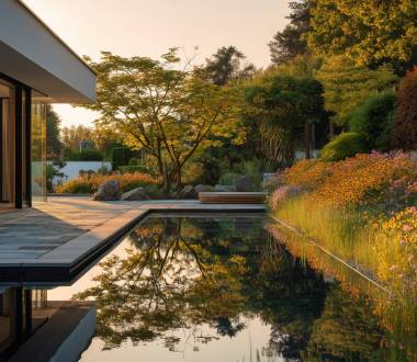 Moderner Garten mit Wasser