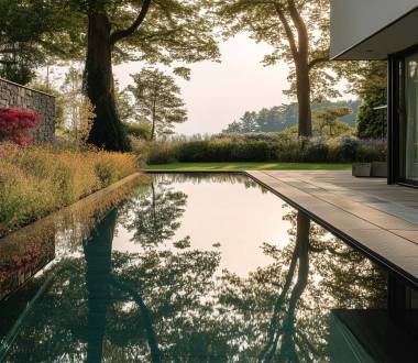 Moderner Garten mit Wasser