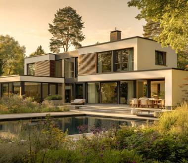 Moderner Garten mit Wasser