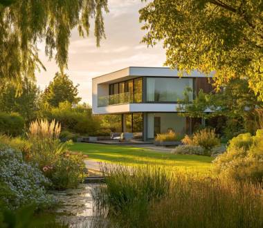 Moderner Garten mit Wasser