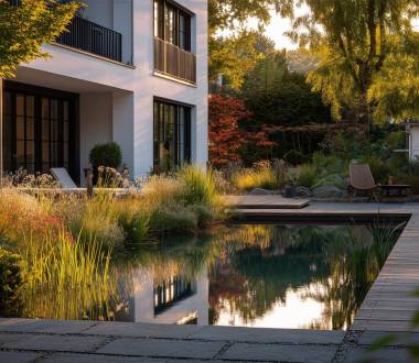 Moderner Garten mit Wasser