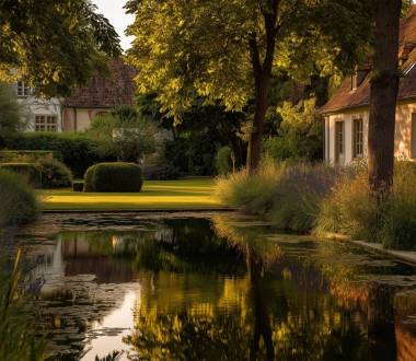 Moderner Garten mit Wasser