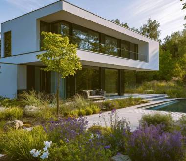 Moderner Garten mit Wasser